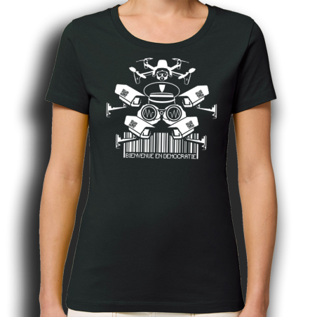BIENVENUE EN DÉMOCRATIE t-shirt taille féminine en coton bio-équitable